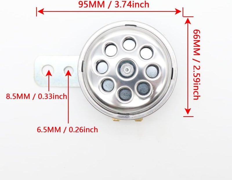 LVEE DL70 Universal Motorcycle Horn Waterproof Round Loud 12V 1.5A 105db small Electric round powersports horns for Motorcycle ATV scooter UTV dirt bike ebike (9 Holes Silvery) - Image 4